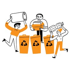 People holding recyclable waste,