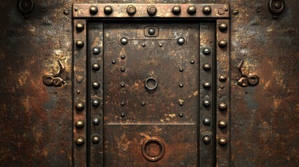 Fototapeta premium Grunge-inspired industrial background with distressed metal textures in earthy browns, rusty reds, and smoky blacks blending together