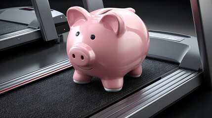 Piggy bank on a treadmill.  Saving for fitness