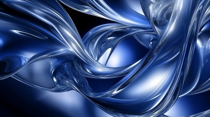 Abstract Blue Liquid Metal Swirls: Dynamic Digital Art