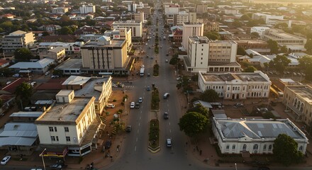 Obraz premium City Street Aerial View with Buildings and Cars