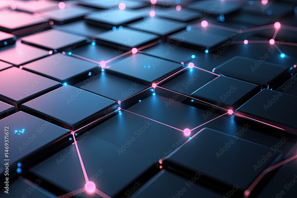 Poster abstract network of interconnected cubes