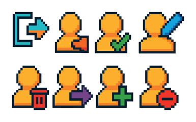 Fototapeta premium User interface icons set in pixel art – gaming, design, ui graphics