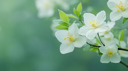 Fototapeta premium Delicate White Flowers With Water Droplets