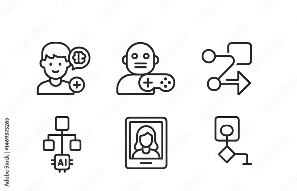 Poster artificial intelligence line icons set – neural, tech, ai elements