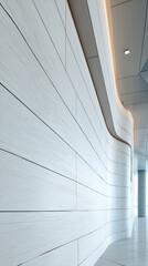 Curved off-white wall with textured panels, creating a modern architectural design, showcasing sleek lines and elegant simplicity ideal for corporate or interior design projects