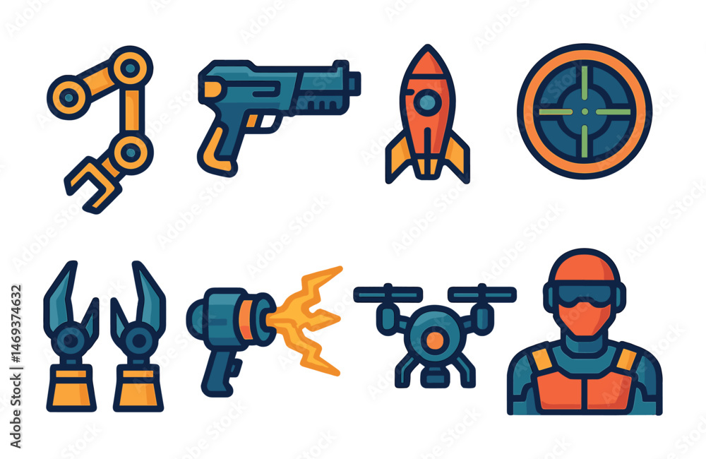 Aufkleber robotics and technology outline icons set – linear, futuristic, digital device symbols
