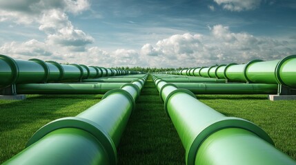 A stunning image of hydrogen renewable energy production pipeline. Green hydrogen gas for clean electricity.