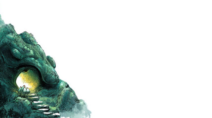 Illustration of the entrance to the mountain cave