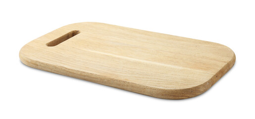 One wooden serving board isolated on white. Space for text