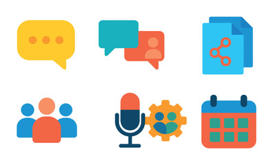Communication and social flat icons set – networking, messaging, digital symbols