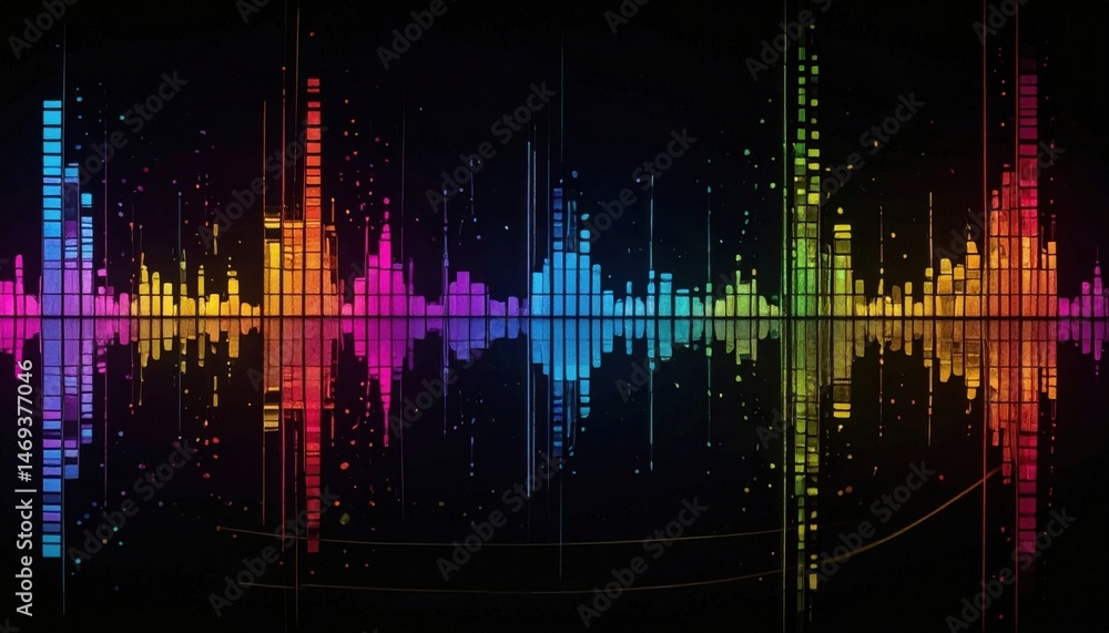 Poster dynamic audio visualization digital space graphic design colorful environment abstract viewpoint sou