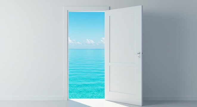 Open door to ocean and blue sky