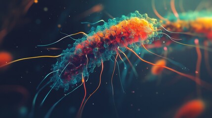Colorful Bacterial Flagella Swirl Gracefully in a Vibrant Microcosm of Motion