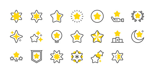 Fototapeta premium Set of Stars vector stroke icons. such as Podium, Moon, Star, Pennant illustration.