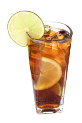 Refreshing Cuba libre cocktail isolated on white