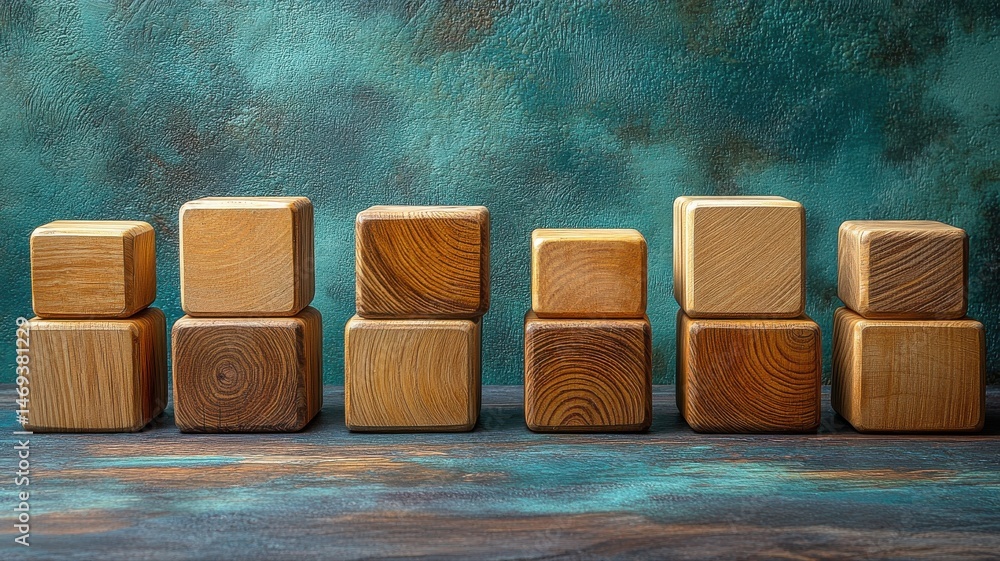 Poster stacked wooden blocks on textured background representing concepts stacked background wooden blocks