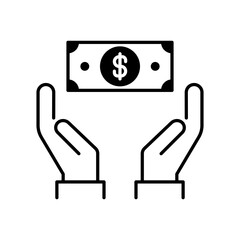 Save Money Icon. Hand Holding a Dollar Vector Icon in line style design. Donation Symbol on white background. Vector illustration.