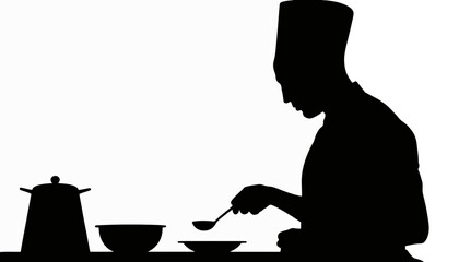 Culinary professional tasting soup silhouette, artistry in cooking