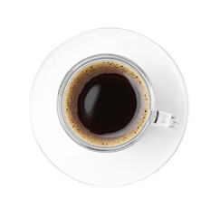 Aromatic coffee in cup isolated on white, top view