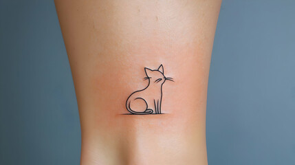 Small Line Art Cat Tattoo On Ankle