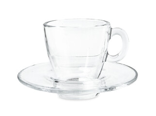 One empty glass cup isolated on white