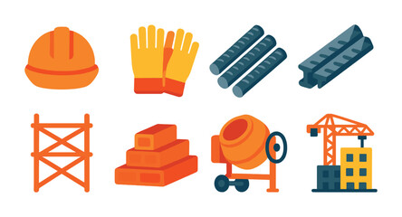 Construction filled icons set – solid, building, infrastructure design essentials