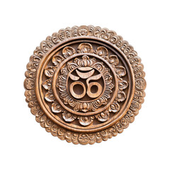 Intricate Wooden Carving of the Om Symbol within a Mandala Design