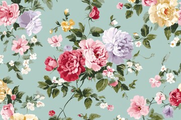 Floral pattern design featuring various blossoms
