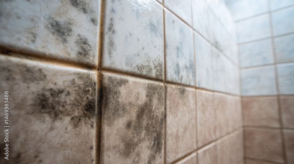 Poster a stunning image of mold growth on bathroom tiles and grout creates fungus environment that can affe