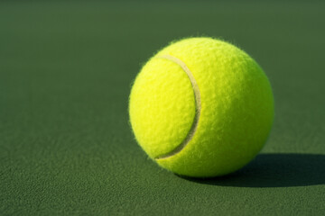 Tennis Ball on Green Court - Close-up Focus