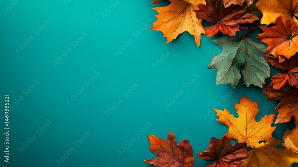 Poster a visual display of leaves arranged on a blackboard backdrop.