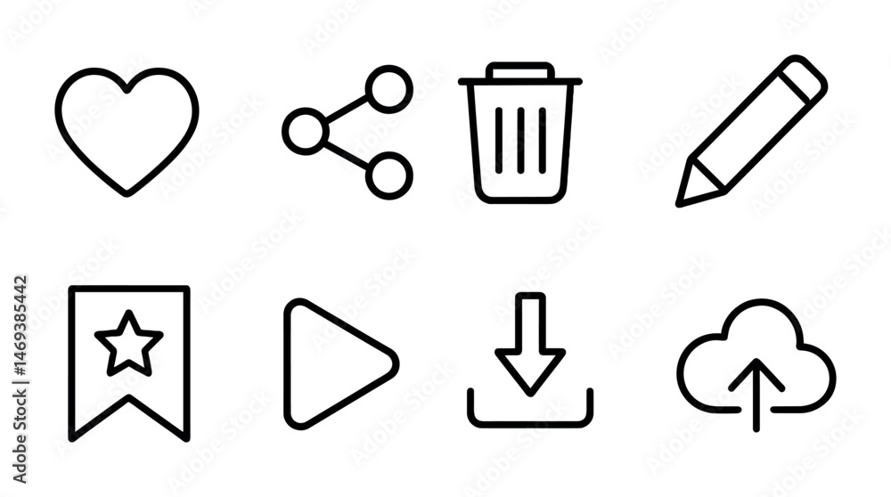Poster basic interface outline icons set – linear, simple, ui and ux design elements