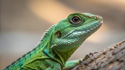 Fototapeta premium green lizard reptile close up detailed scales