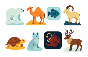Obraz premium Arctic and desert animals icons set – flat, silhouette wildlife and nature symbols