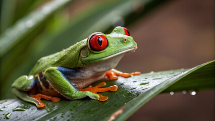red eyed tree frog macro shot close up vibrant