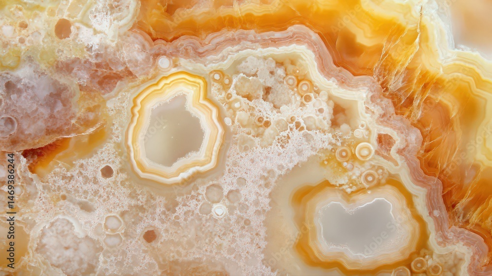 Aufkleber detailed macro of banded agate stone with layers of white orange and yellow featuring intricate patt