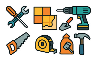 Fototapeta premium Home improvement tools icons set – flat, filled, diy and construction symbols
