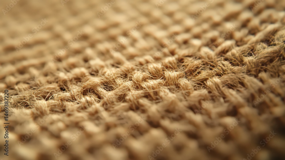 Poster detailed macro shot of a soft brown woven carpet with intricate fiber patterns and textural surface 