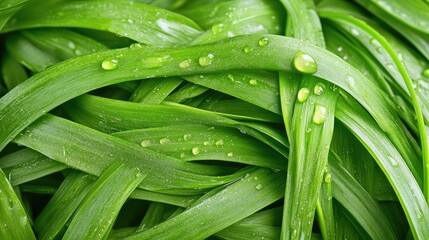 Fototapeta premium Close-up view of vibrant green leaves with water droplets.
