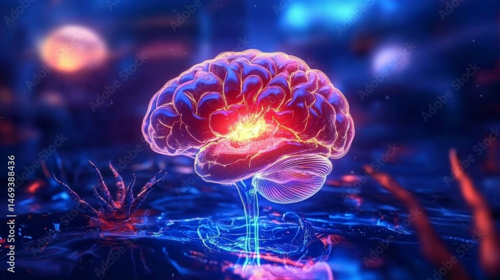 Poster stunning visual representation of chemical processes occurring in the brain.