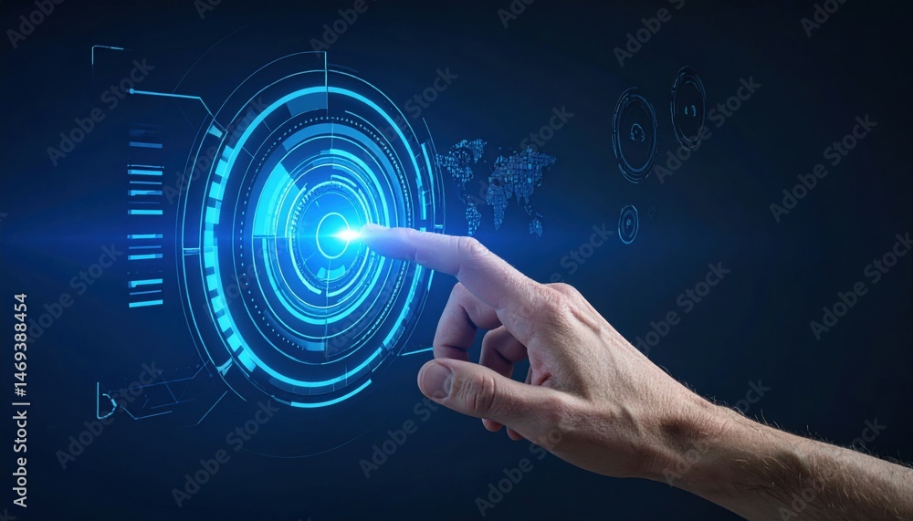 Poster innovative technology interaction digital environment interactive display futuristic concept close-u