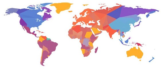 Obraz premium Geometric world map, abstract shapes, flat design, colorful patterns, empty space, art, texture