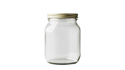 A set of simple clean, empty glass jar with no label, isolated on a transparent background