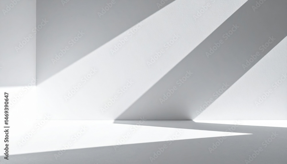 Poster dynamic light and shadow interaction in minimalist white room modern architecture interior design cr