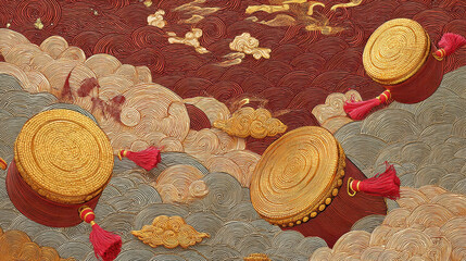Chinese Cloud Pattern Golden Drum Chinese Style Illustration