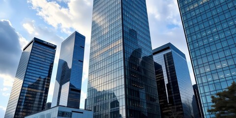 Obraz premium Modern glass skyscrapers in La Défense, Paris, urban, cityscape