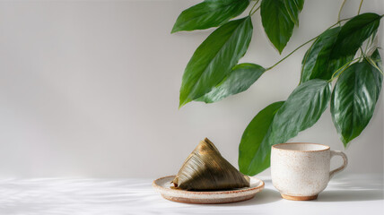 Zongzi still life by the teacup