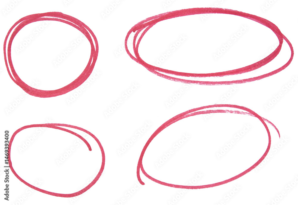 Poster set of red highlight circles on transparent background cut out design elements