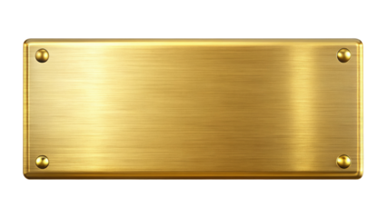 Golden Shiny Blank Metal Nameplate Isolated on White Background